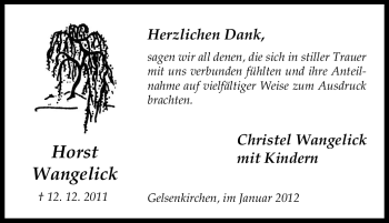 Traueranzeige von Horst Wangelick von Tageszeitung