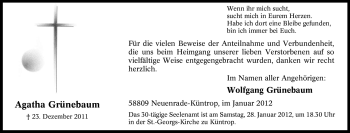 Traueranzeige von Agatha Grünebaum von Tageszeitung