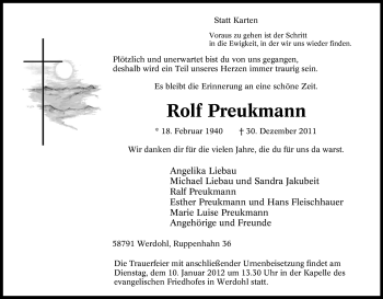 Traueranzeige von Rolf Preukmann von Tageszeitung