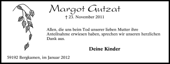 Traueranzeige von Margot Gutzat von Tageszeitung
