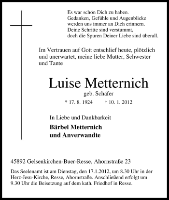 Traueranzeige von Luise Metternich von Tageszeitung
