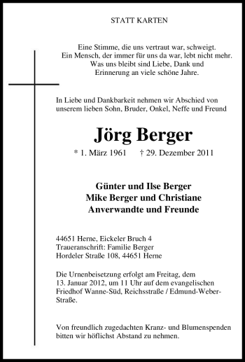 Traueranzeige von Jörg Berger von Tageszeitung