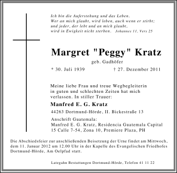 Traueranzeige von Margret Kratz von Tageszeitung