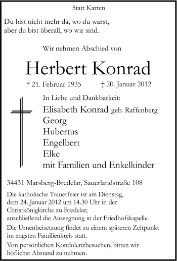 Traueranzeige von Herbert Konrad von Tageszeitung