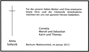 Traueranzeige von Anna Soltysik von Tageszeitung