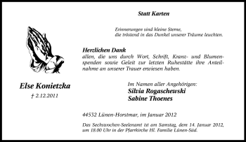 Traueranzeige von Else Konietzka von Tageszeitung