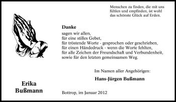 Traueranzeige von Erika Bußmann von Tageszeitung
