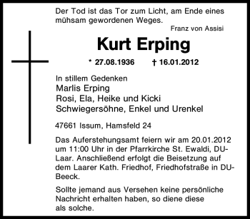 Traueranzeige von Kurt Erping von Tageszeitung