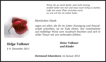 Traueranzeige von Helga Volkmer von Tageszeitung