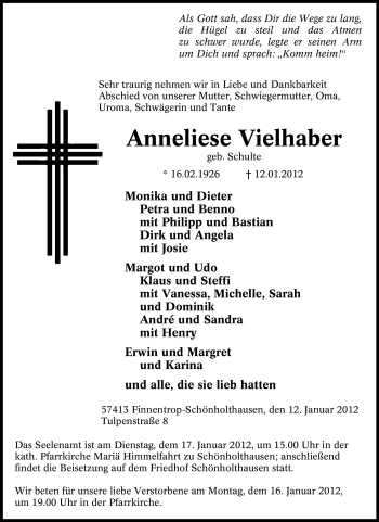 Traueranzeige von Anneliese Vielhaber von Tageszeitung