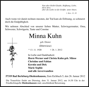 Traueranzeige von Minna Kuhn von Tageszeitung