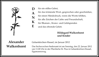 Traueranzeige von Alexander Walkenhorst von Tageszeitung