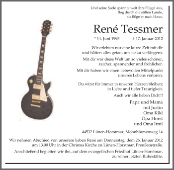 Traueranzeige von René Tessmer von Tageszeitung