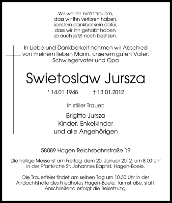 Traueranzeige von Swietoslaw Jursza von Tageszeitung