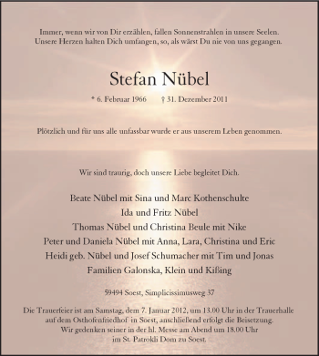 Traueranzeige von Stefan Nübel von Tageszeitung