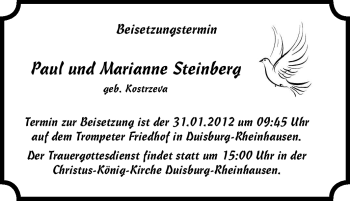 Traueranzeige von Marianne Steinberg von Tageszeitung