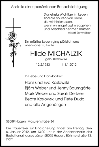 Traueranzeige von Hilde Michalzik von Tageszeitung