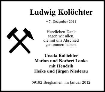 Traueranzeige von Ludwig Kolöchter von Tageszeitung