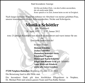 Traueranzeige von Monika Schöttler von Tageszeitung