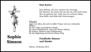 Traueranzeige von Sophie Simson von Tageszeitung
