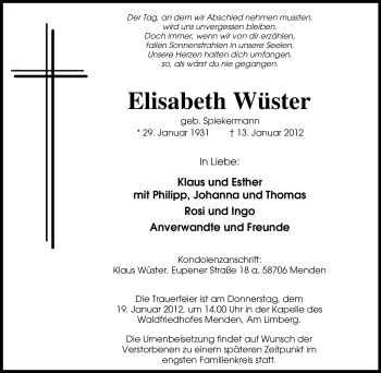 Traueranzeige von Elisabeth Wüster von Tageszeitung