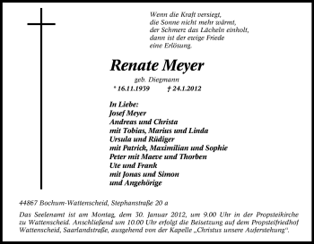 Traueranzeige von Renate Meyer von Tageszeitung