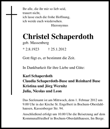 Traueranzeige von Christel Massenberg von Tageszeitung