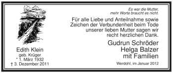 Traueranzeige von Edith Klein von Tageszeitung