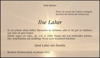 Traueranzeige von Ilse Laker von Tageszeitung