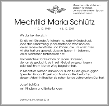 Traueranzeige von Mechtild Maria Schütz von Tageszeitung
