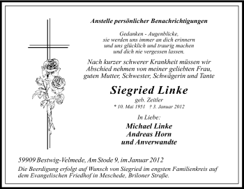 Traueranzeige von Siegried Linke von Tageszeitung