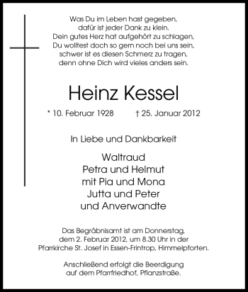 Traueranzeige von Heinz Kessel von Tageszeitung