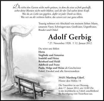 Traueranzeige von Adolf Gerbig von Tageszeitung
