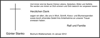 Traueranzeige von Günter Stanko von Tageszeitung