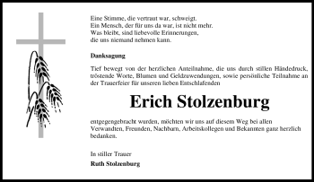 Traueranzeige von Stolzenburg Unbekannt von Tageszeitung