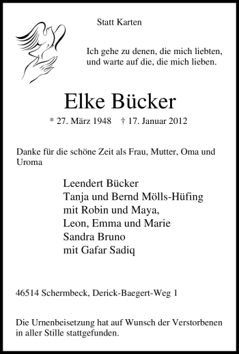Traueranzeige von Elke Bücker von Tageszeitung