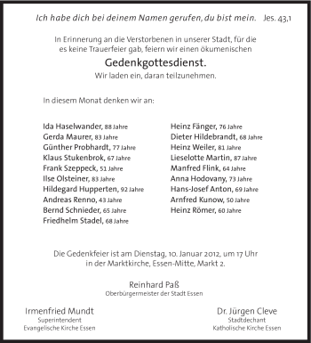 Traueranzeige von Friedhelm Stadel von Tageszeitung