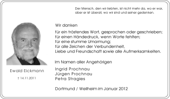 Traueranzeige von Ewald Eickmann von Tageszeitung