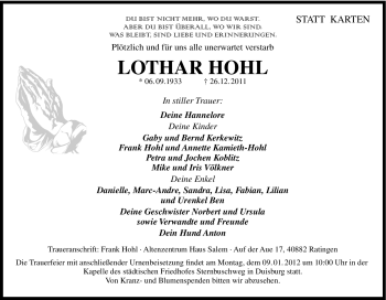 Traueranzeige von Lothar Hohl von Tageszeitung