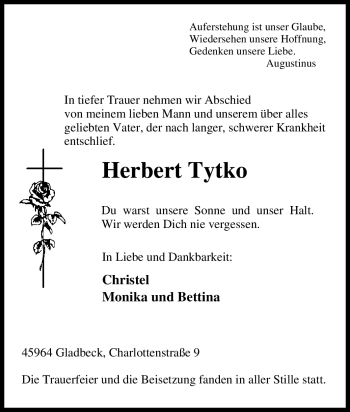 Traueranzeige von Herbert Tytko von Tageszeitung
