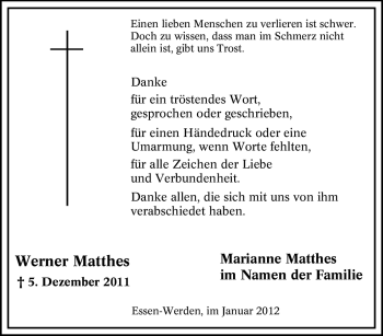 Traueranzeige von Werner Matthes von Tageszeitung