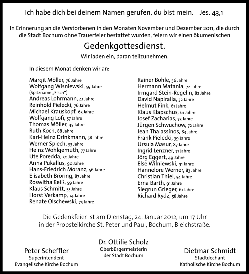  Traueranzeige für Reinhold Pielecki vom 21.01.2012 aus Tageszeitung