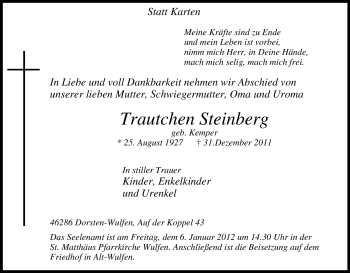Traueranzeige von Trautchen Steinberg von Tageszeitung
