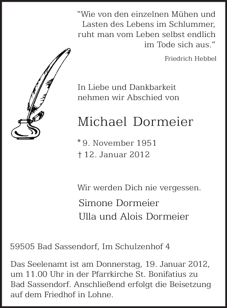 Traueranzeigen von Michael Dormeier TrauerinNRW.de