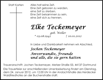 Traueranzeige von Elke Teckemeyer von Tageszeitung