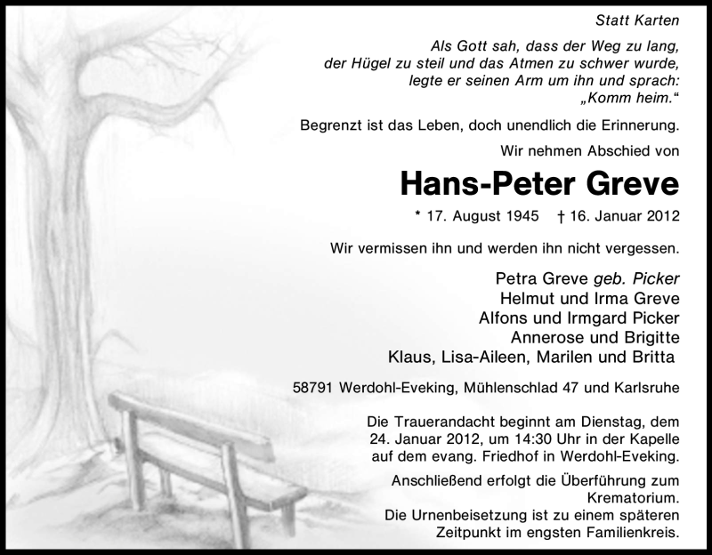 Traueranzeigen Von Hans-Peter Greve | Trauer-in-NRW.de