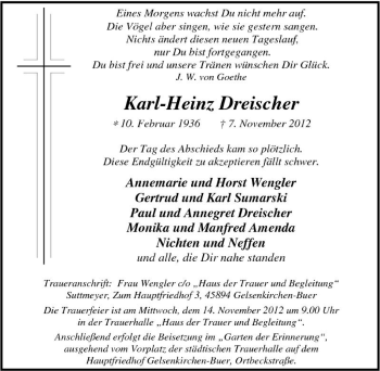 Traueranzeige von Karl-Heinz Dreischer von Tageszeitung