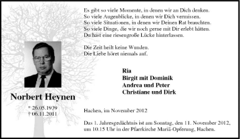 Traueranzeige von Norbert Heynen von Tageszeitung