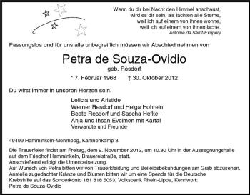 Traueranzeige von Petra de Souza-Ovidio von Tageszeitung