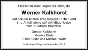 Traueranzeige von Werner Kalkhorst von Tageszeitung